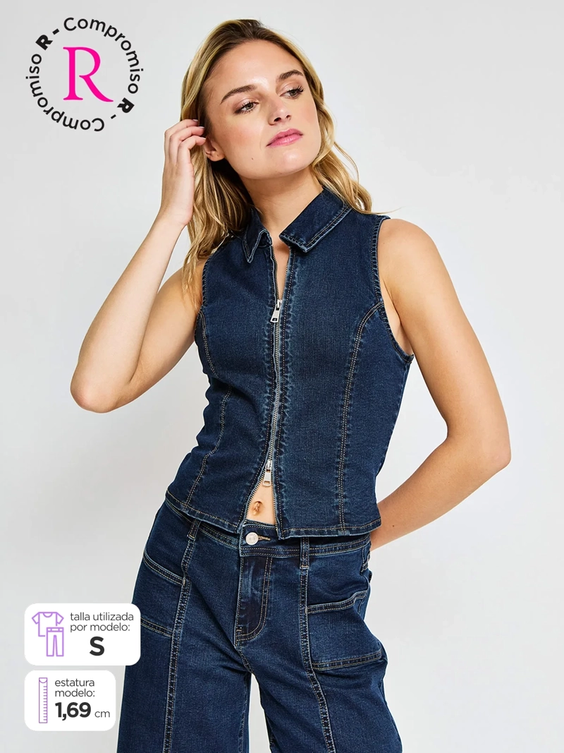 BLUSA MUJER INDEX SIN MANGAS DENIM - ELEGIDO TINI - 3