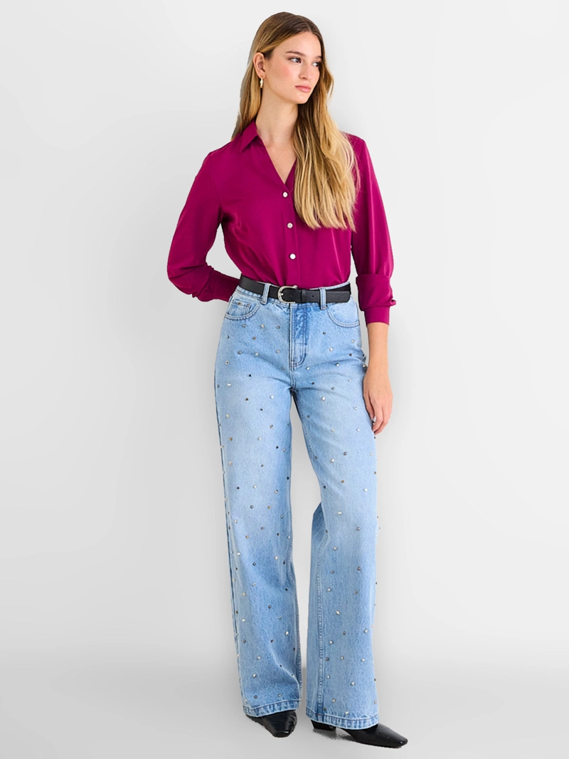 BLUSA MUJER ASH MANGA LARGA ESCOTE EN V - 4