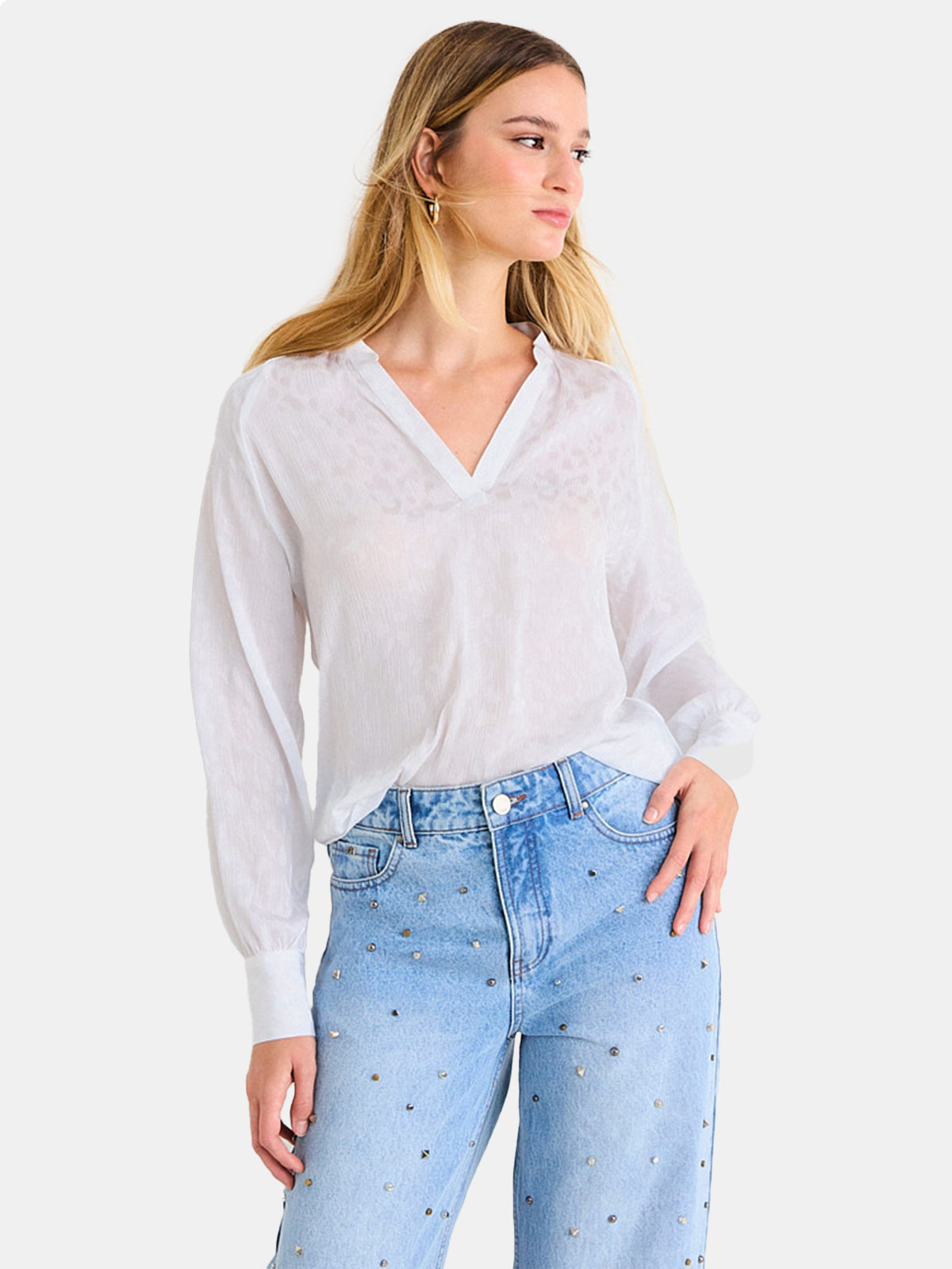 BLUSA MUJER ASH CUELLO EN V MANGA LARGA