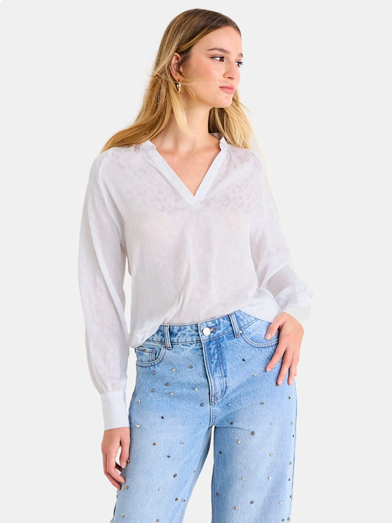BLUSA MUJER ASH CUELLO EN V MANGA LARGA  - 1