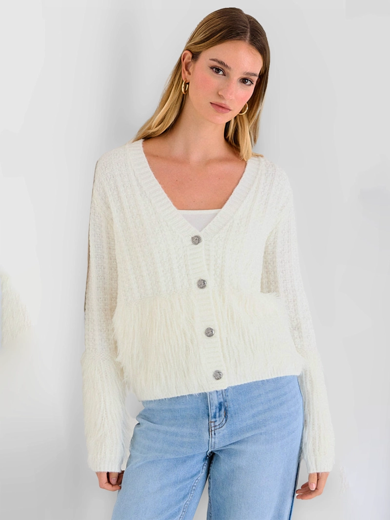 SWEATER MUJER ASH ESCOTE EN V BOTONES - 1
