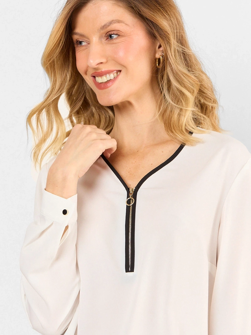 BLUSA MUJER MAGRIFFE MANGA LARGA CUELLO V CIERRE CENTRO - 3