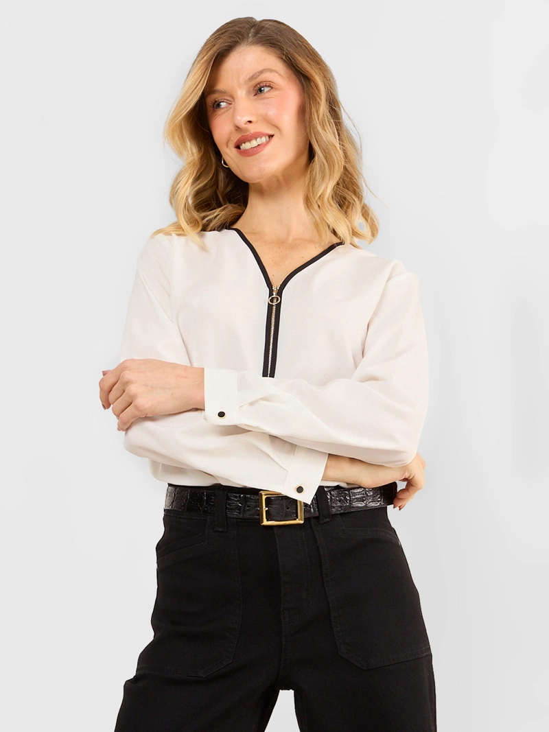 BLUSA MUJER MAGRIFFE MANGA LARGA CUELLO V CIERRE CENTRO - 1
