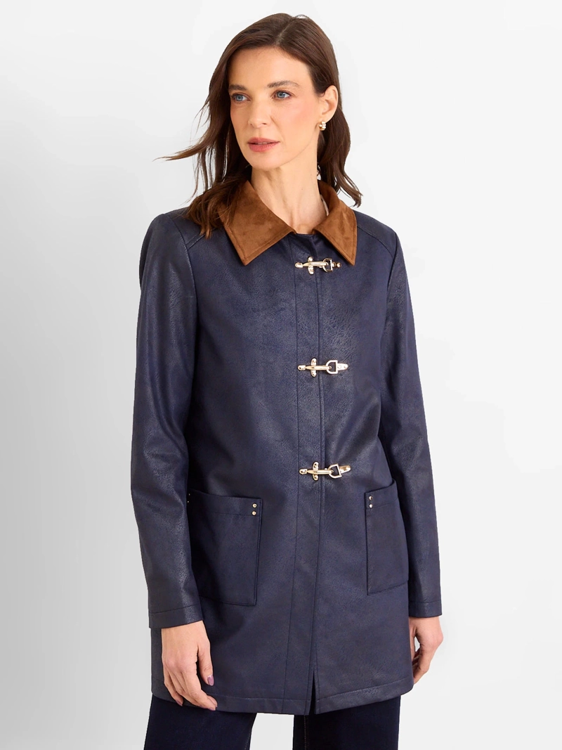 TRENCH MUJER MAGRIFFE SUEDE CUELLO CONTRATONO TIPO MONTGOMERY - 1