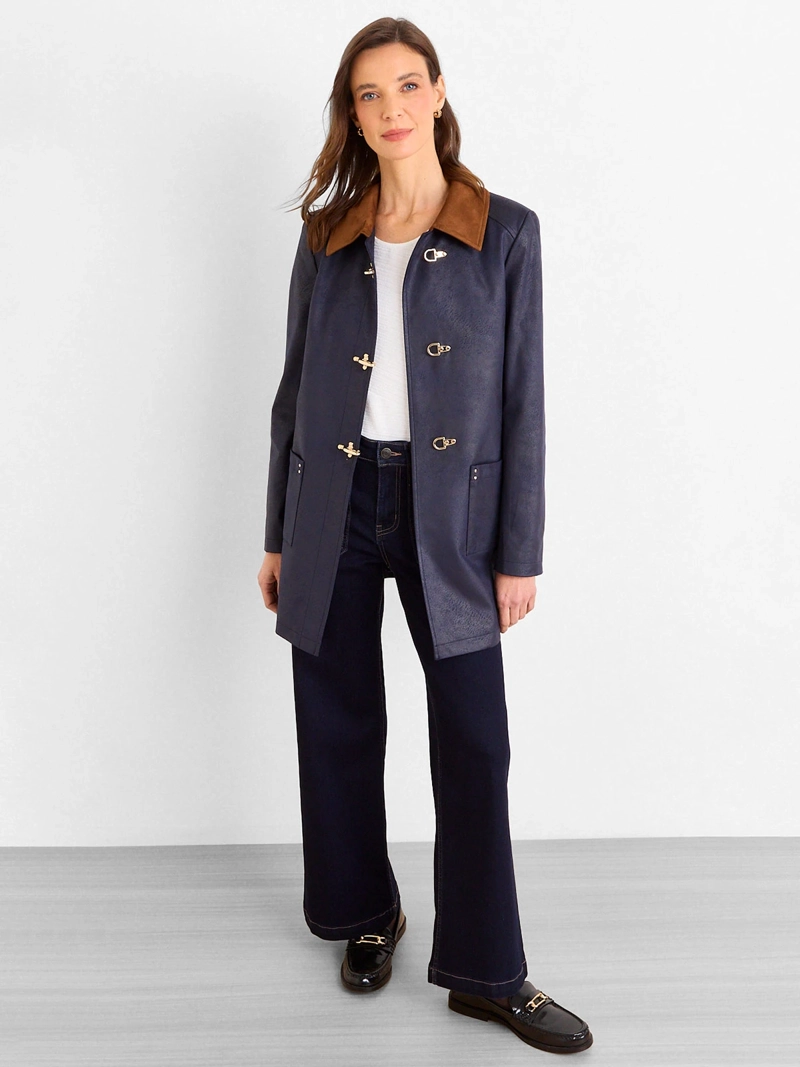 TRENCH MUJER MAGRIFFE SUEDE CUELLO CONTRATONO TIPO MONTGOMERY - 4