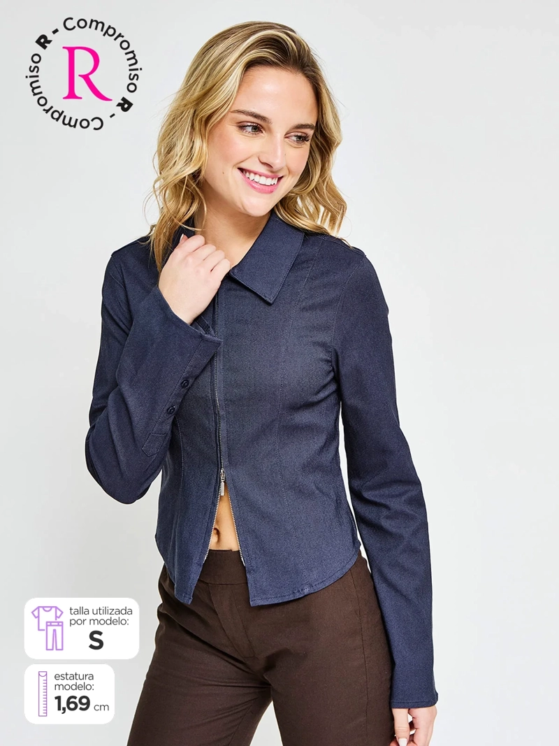 BLUSA MUJER INDEX MANGA LARGA DENIM - ELEGIDO TINI - 1