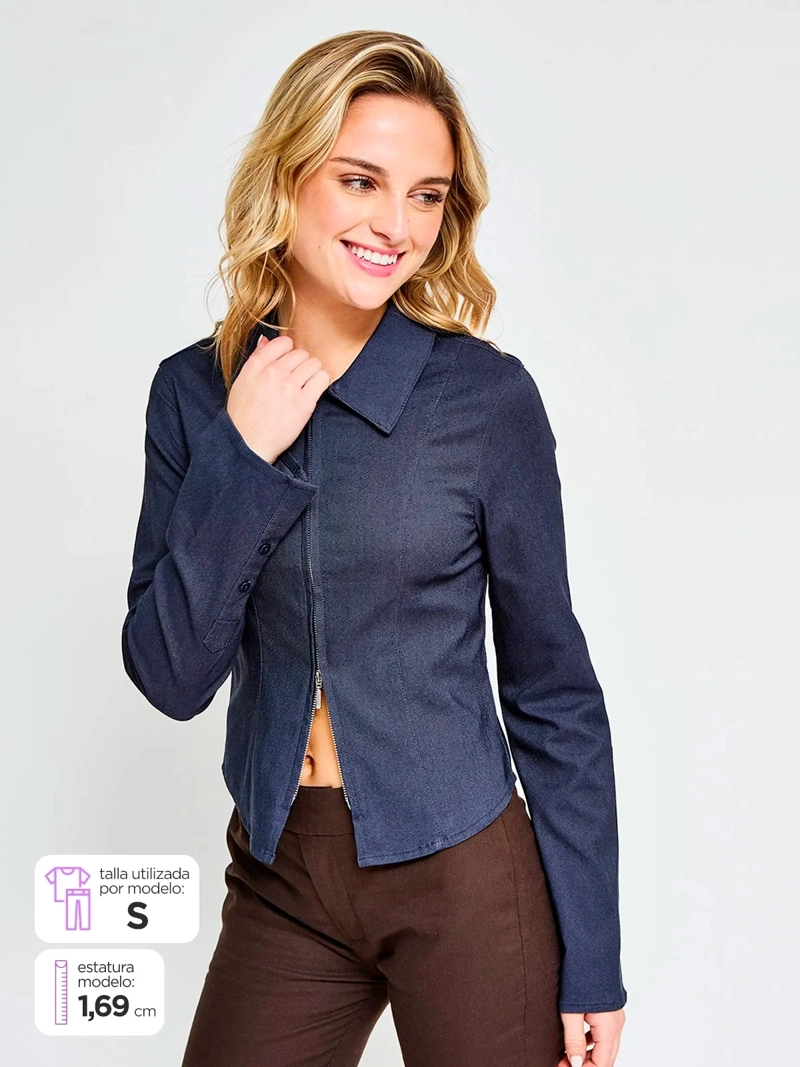 BLUSA MUJER INDEX MANGA LARGA DENIM - 3