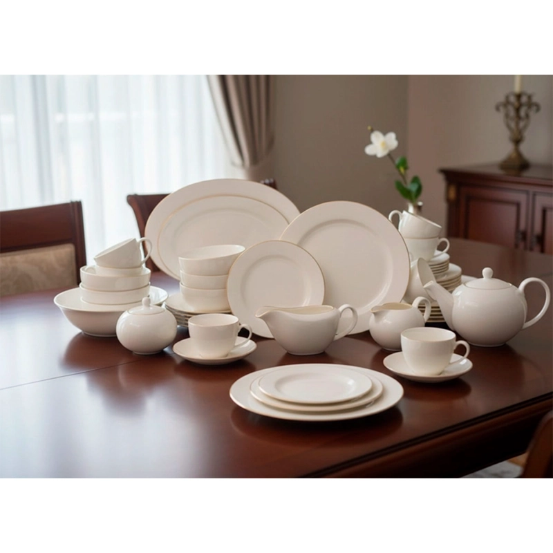 VAJILLA RIPLEY HOME SET BONE CHINA BORDE DORADO PORCELANA 43 PIEZAS - 1