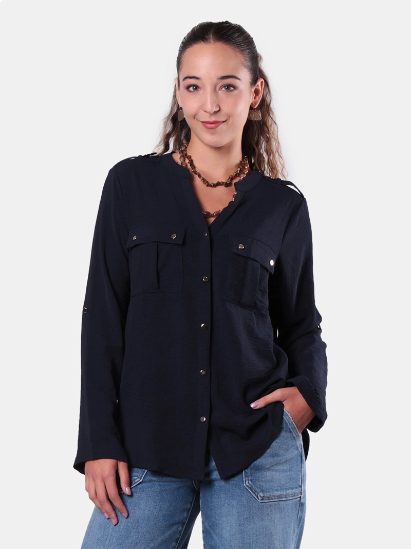 BLUSA MUJER WADO'S MANGA LARGA ABOTONADA EN DELANTERO CON BOLSILLO ESCOTE V - 1