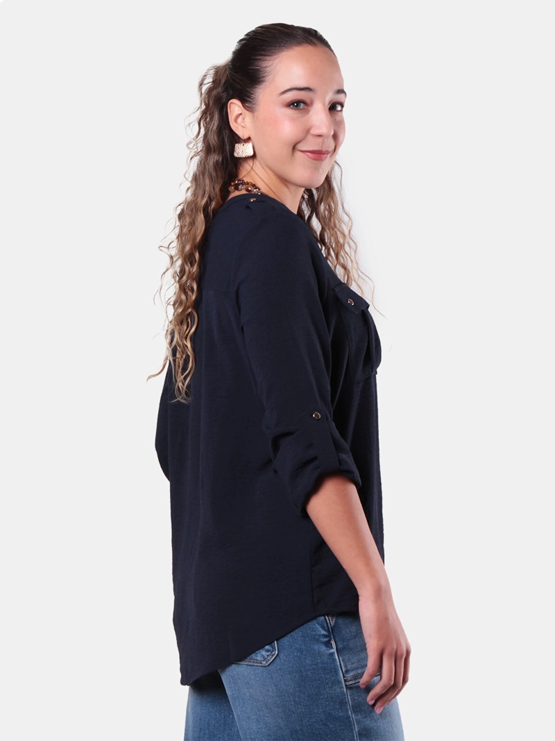 BLUSA MUJER WADO'S MANGA LARGA ABOTONADA EN DELANTERO CON BOLSILLO ESCOTE V - 2