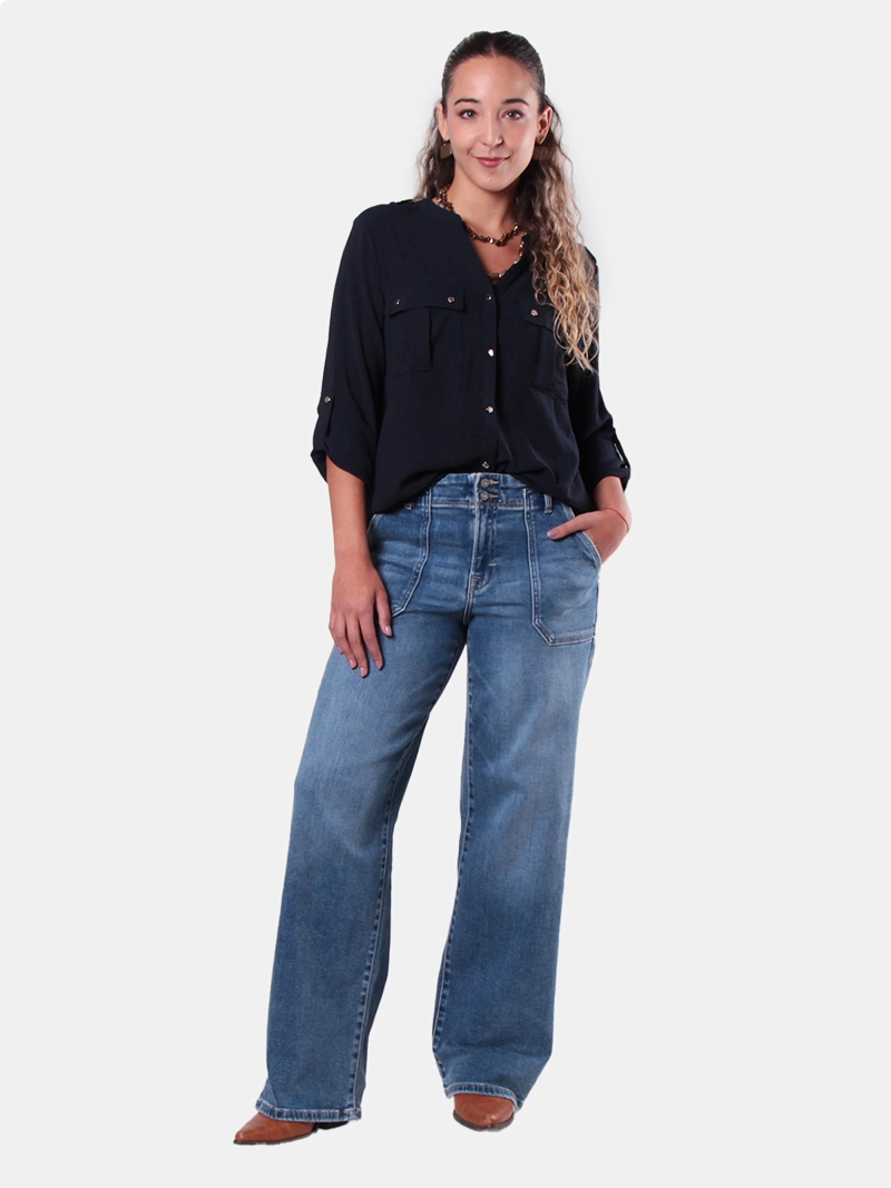 BLUSA MUJER WADO'S MANGA LARGA ABOTONADA EN DELANTERO CON BOLSILLO ESCOTE V - 7