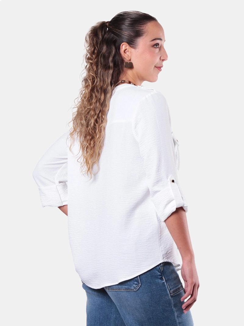BLUSA MUJER WADO'S MANGA LARGA ABOTONADA EN DELANTERO CON BOLSILLO ESCOTE V - 2