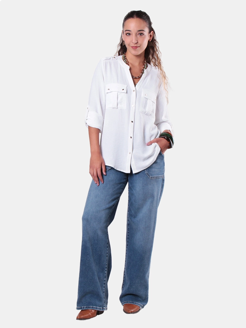 BLUSA MUJER WADO'S MANGA LARGA ABOTONADA EN DELANTERO CON BOLSILLO ESCOTE V - 7