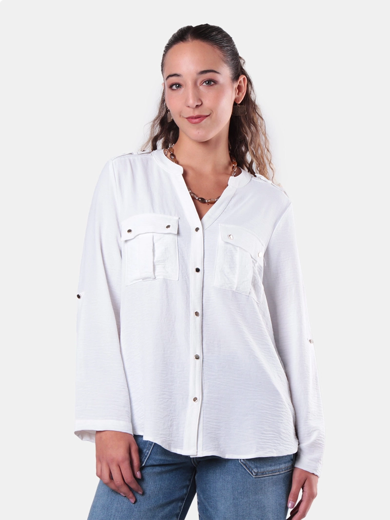 BLUSA MUJER WADO'S MANGA LARGA ABOTONADA EN DELANTERO CON BOLSILLO ESCOTE V - 1