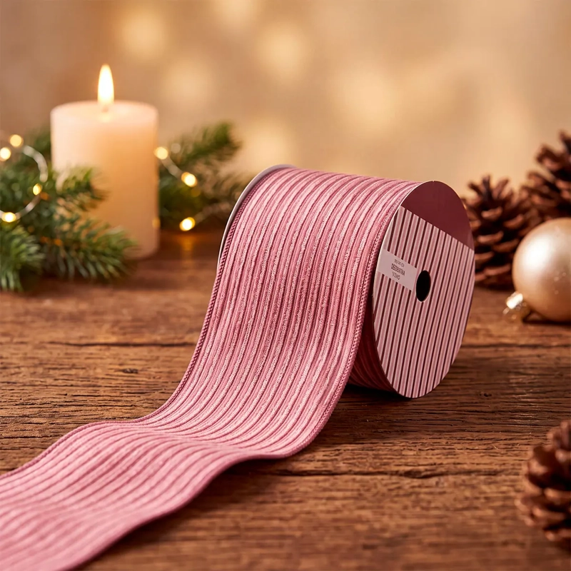 ADORNO NAVIDEÑO RIPLEY HOME WINE ROSE CINTA ACANALADO PALO ROSA - 1