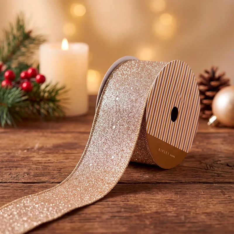 ADORNO NAVIDEÑO RIPLEY HOME CINTA GLITTER CHAMPAGNE - 1