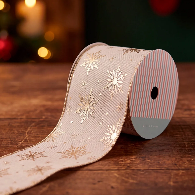 ADORNO NAVIDEÑO RIPLEY HOME NORDIC XMAS CINTA COPOS XL DORADO - 1
