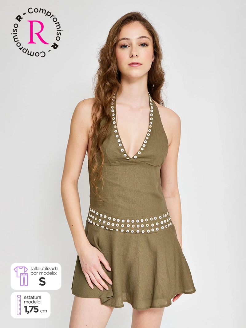 VESTIDO MUJER INDEX LINO CORTO BOTONES - 1