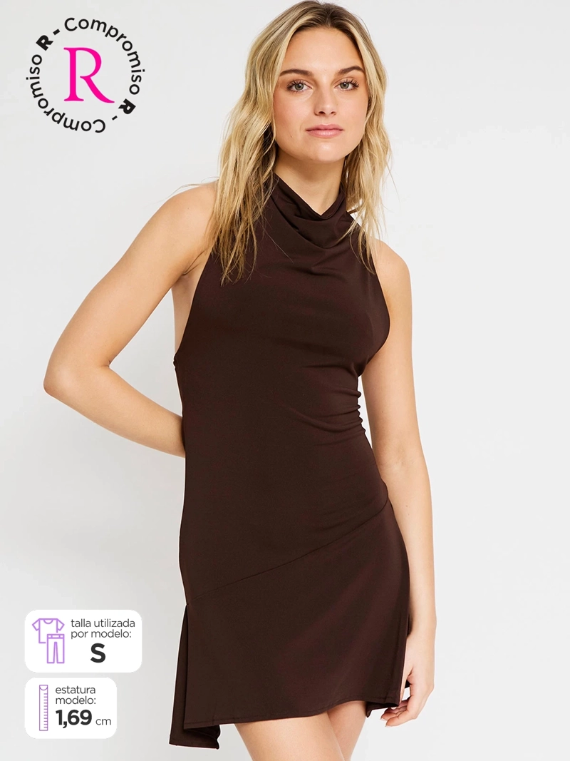 VESTIDO MUJER INDEX CORTO HALTER ASIMÉTRICO