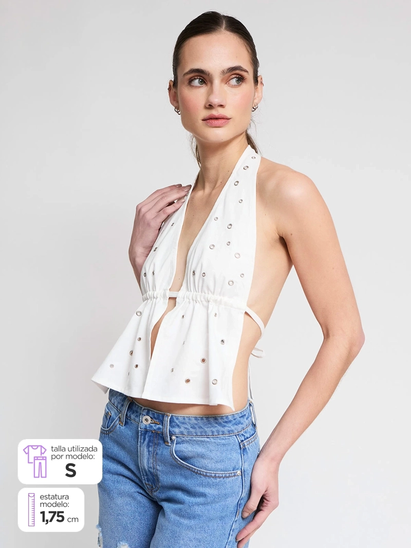 BLUSA MUJER INDEX ALGODÓN HALTER METAL