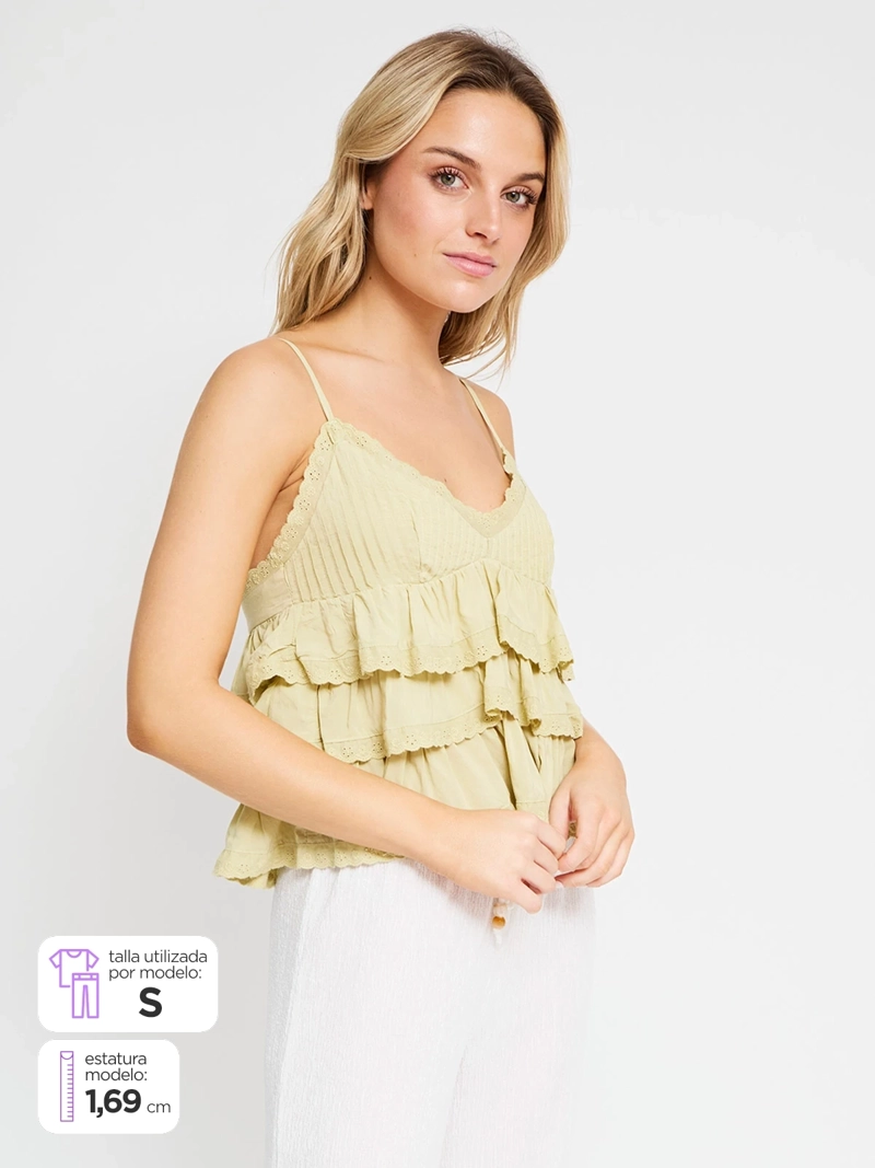BLUSA MUJER INDEX ALGODÓN SIN MANGAS VUELOS - 1