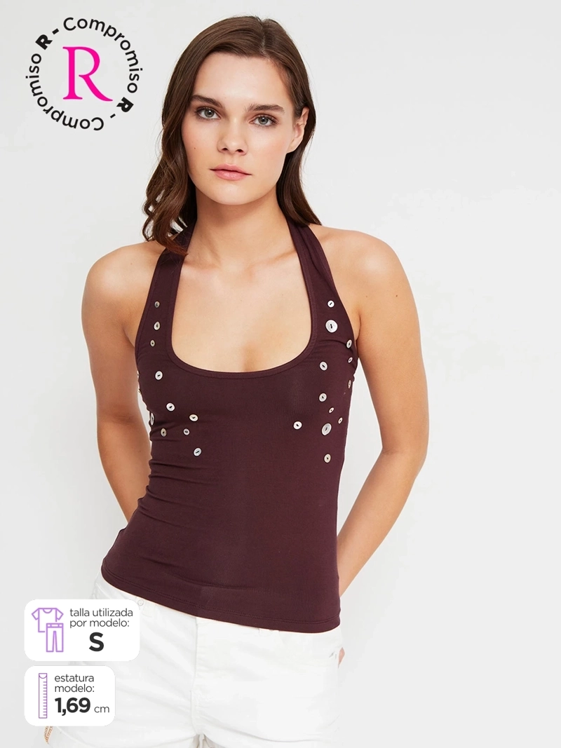 POLERA MUJER INDEX HALTER BOTONES
