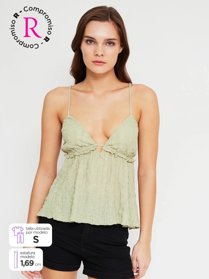 POLERA MUJER INDEX SIN MANGAS EFECTO ARRUGADO