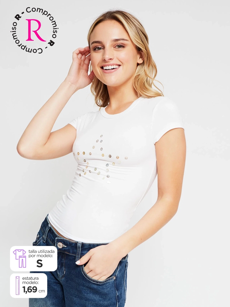 POLERA MUJER INDEX MANGA CORTA ESTRELLA Y BOTONES - 1