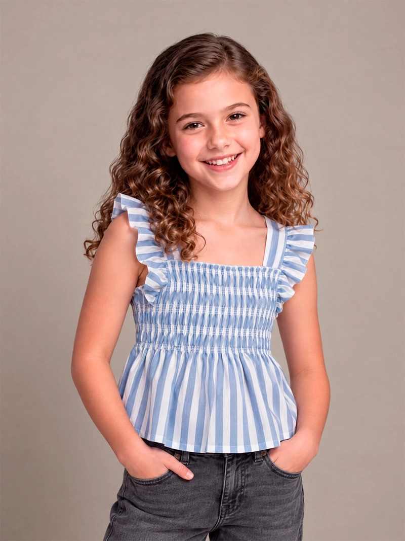 BLUSA NIÑA HARVEST SIN MANGAS PANAL RAYADA