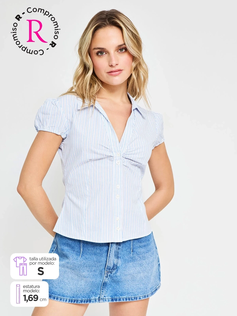 BLUSA MUJER INDEX ALGODÓN MANGA CORTA ENTALLADA