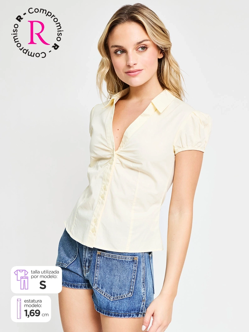 BLUSA MUJER INDEX ALGODÓN MANGA CORTA ENTALLADA