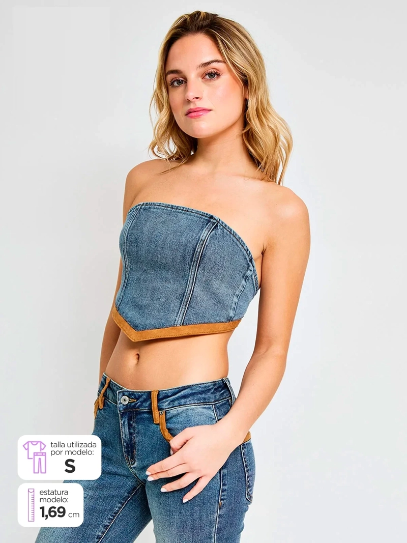 BLUSA MUJER INDEX SIN MANGAS DENIM - ELEGIDO TINI - 2