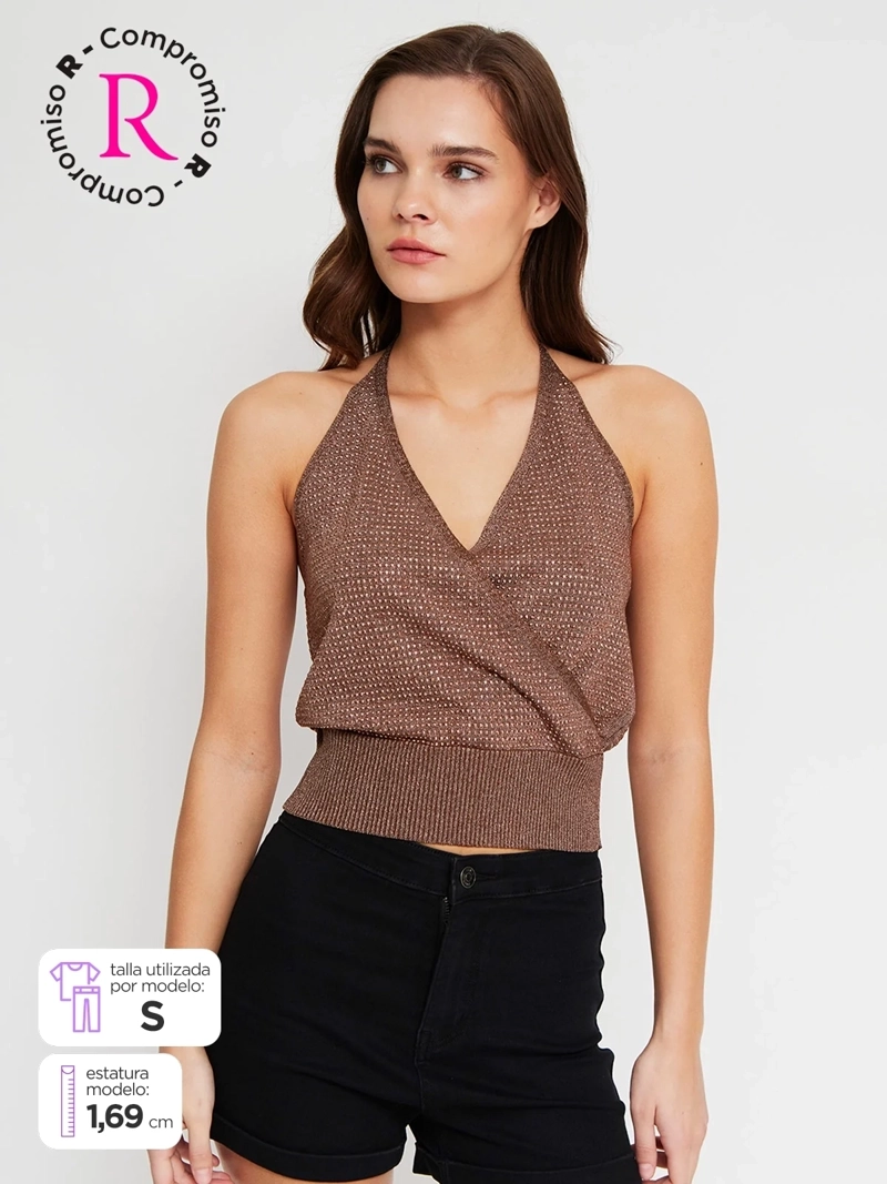 POLERA MUJER INDEX SIN MANGAS TEJIDO BRILLOS