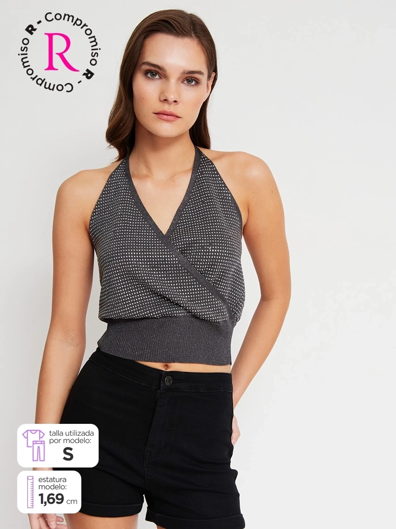 POLERA MUJER INDEX SIN MANGAS TEJIDO BRILLOS