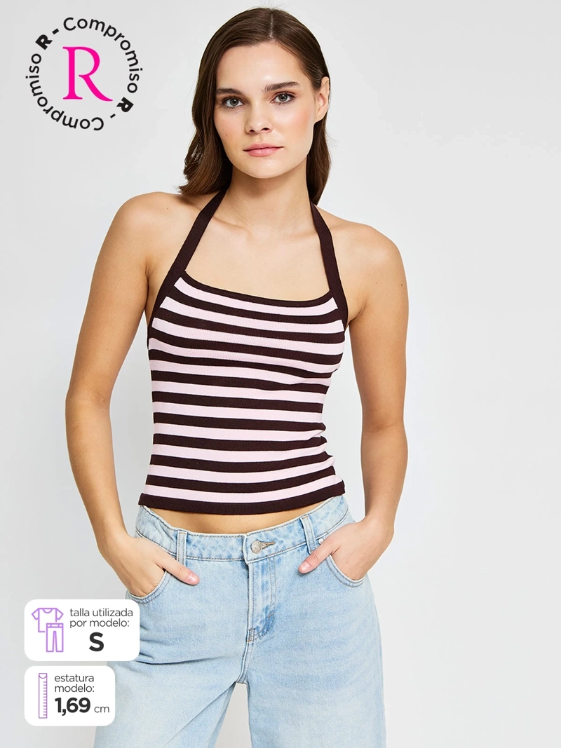 POLERA MUJER INDEX HALTER TEJIDO RAYAS