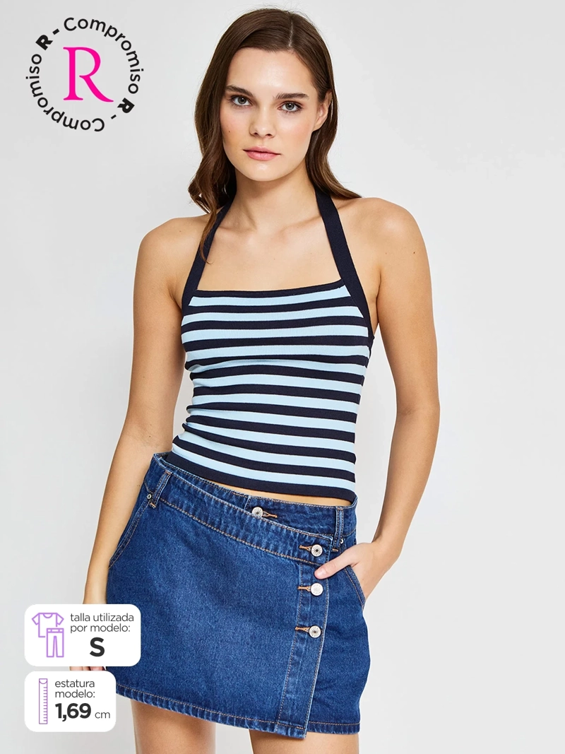 POLERA MUJER INDEX HALTER TEJIDO RAYAS