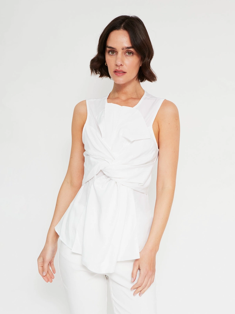 BLUSA MUJER SFERA ALGODÓN SIN MANGAS NUDO - 1