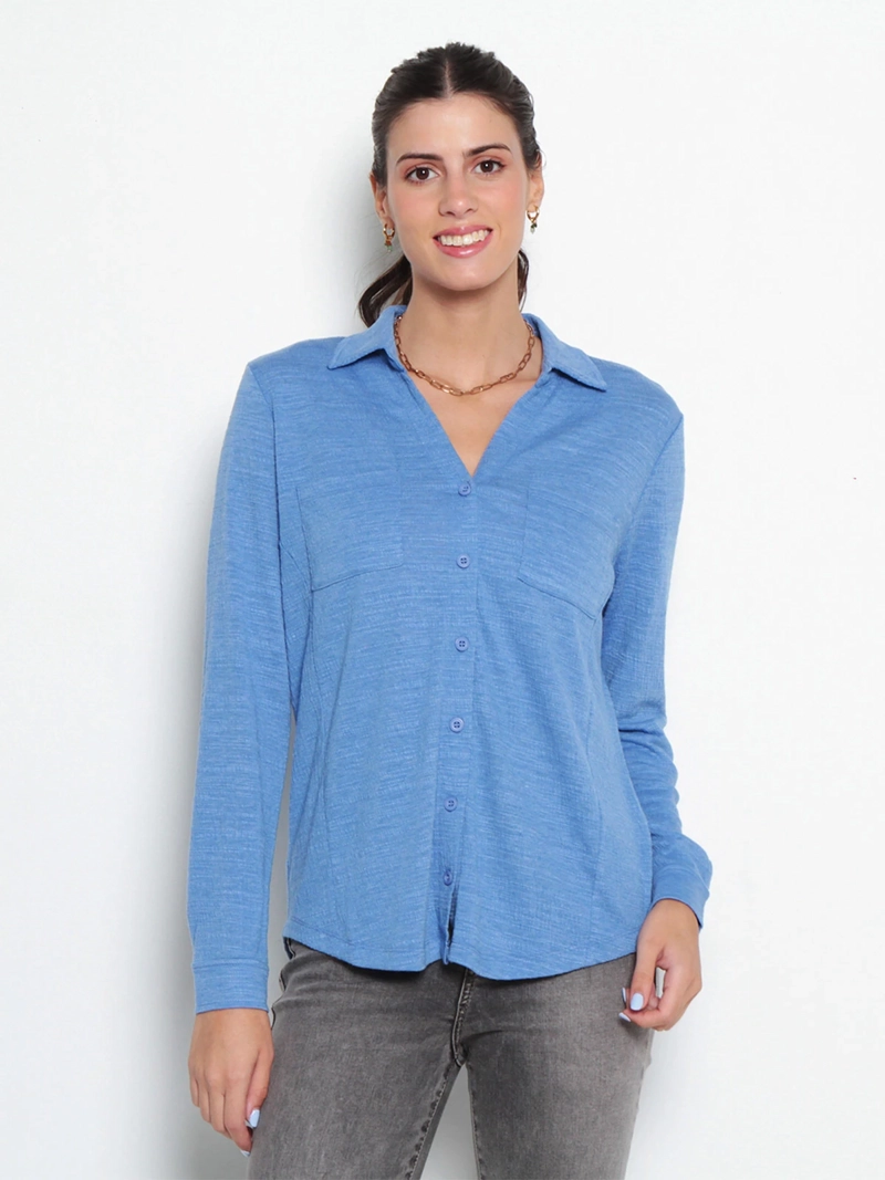 BLUSA MUJER WADO'S MANGA LARGA ABOTONADA EN DELANTERO CON BOLSILLO ESCOTE V - 1