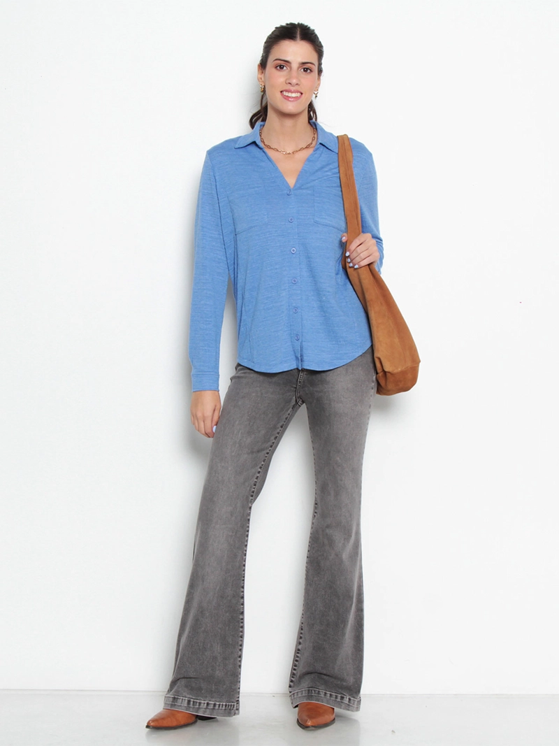 BLUSA MUJER WADO'S MANGA LARGA ABOTONADA EN DELANTERO CON BOLSILLO ESCOTE V - 5