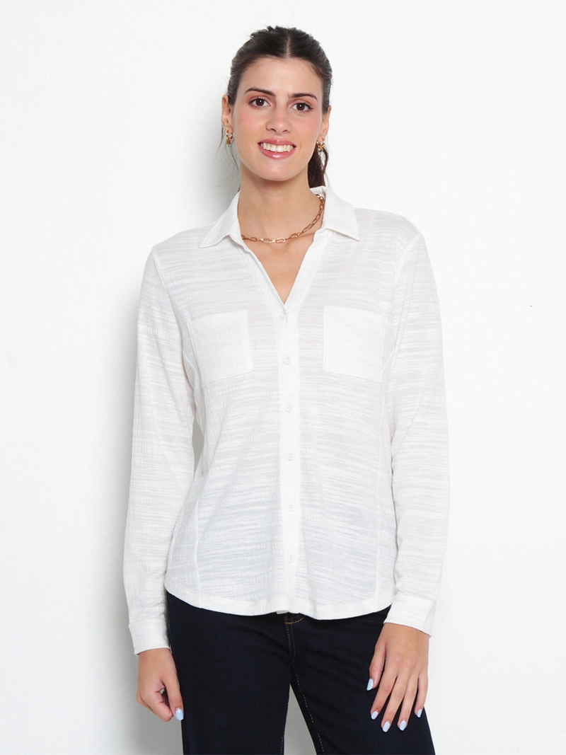 BLUSA MUJER WADO'S MANGA LARGA ABOTONADA EN DELANTERO CON BOLSILLO ESCOTE V - 1