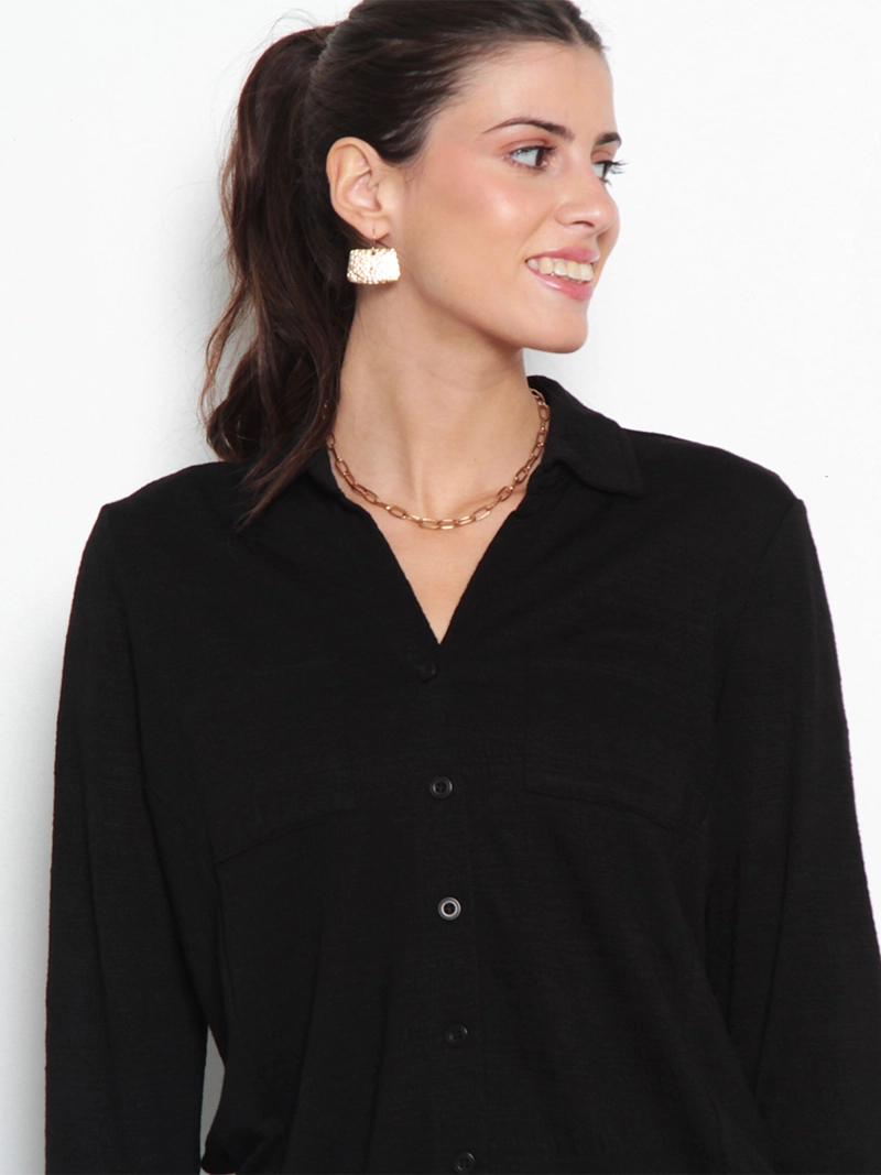 BLUSA MUJER WADO'S MANGA LARGA ABOTONADA EN DELANTERO CON BOLSILLO ESCOTE V - 4