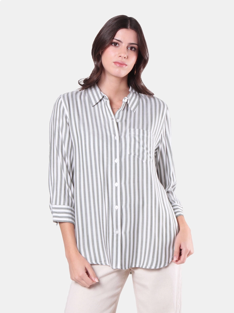 BLUSA MUJER WADO'S MANGA LARGA LISTADA ABOTONADA EN DELANTERO CON BOLSILLO - 1