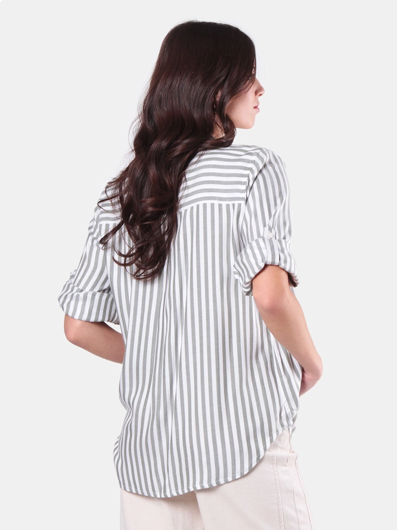 BLUSA MUJER WADO'S MANGA LARGA LISTADA ABOTONADA EN DELANTERO CON BOLSILLO - 2