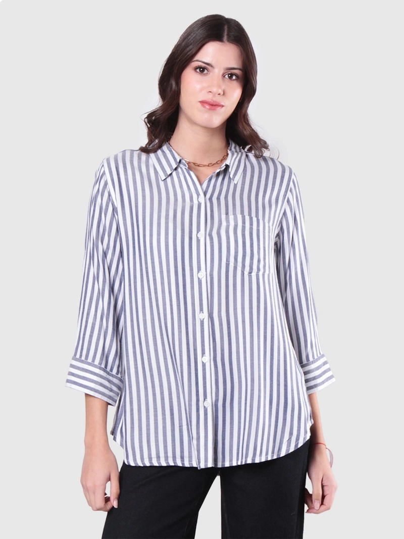 BLUSA MUJER WADO'S MANGA LARGA LISTADA ABOTONADA EN DELANTERO CON BOLSILLO - 1