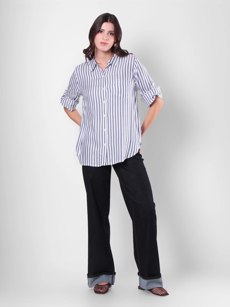 BLUSA MUJER WADO'S MANGA LARGA LISTADA ABOTONADA EN DELANTERO CON BOLSILLO - 5