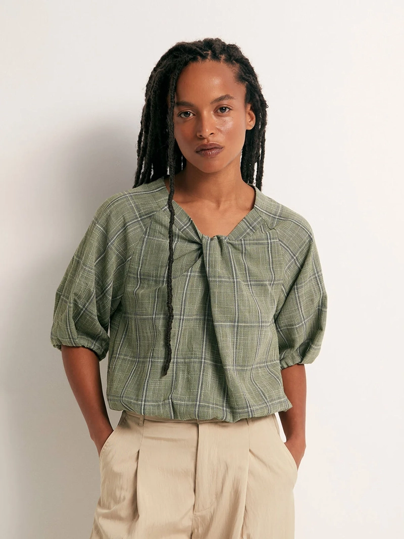 BLUSA MUJER SFERA MANGA CORTA CUADROS - 1