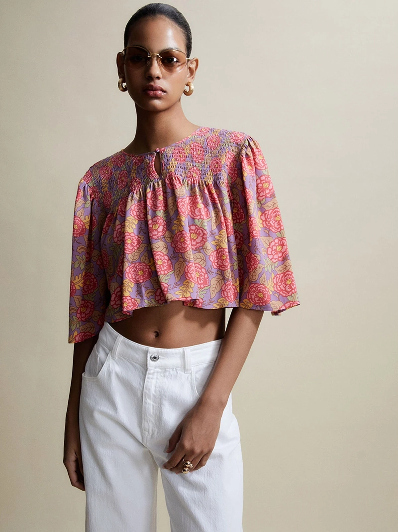 BLUSA MUJER SFERA MANGA CORTA FLORES - 1