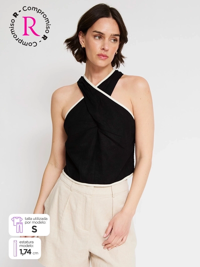 BLUSA MUJER MARQUIS LINO ESCOTE CRUZADO