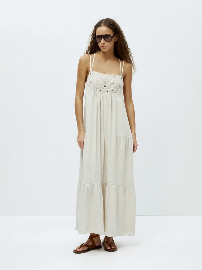 VESTIDO MUJER SFERA ALGODÓN BORDADO LARGO - 1