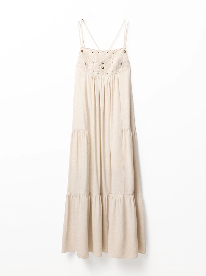 VESTIDO MUJER SFERA ALGODÓN BORDADO LARGO - 7